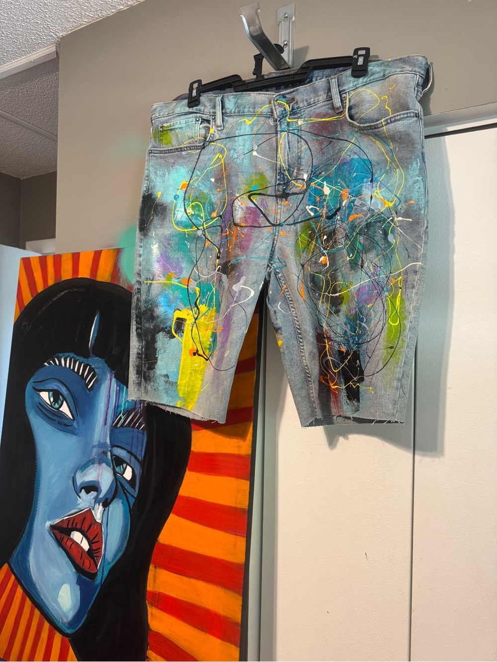 Hand Painted Denim Jorts Splatter Vibrant Abstract Shorts Plus Size 18 2X